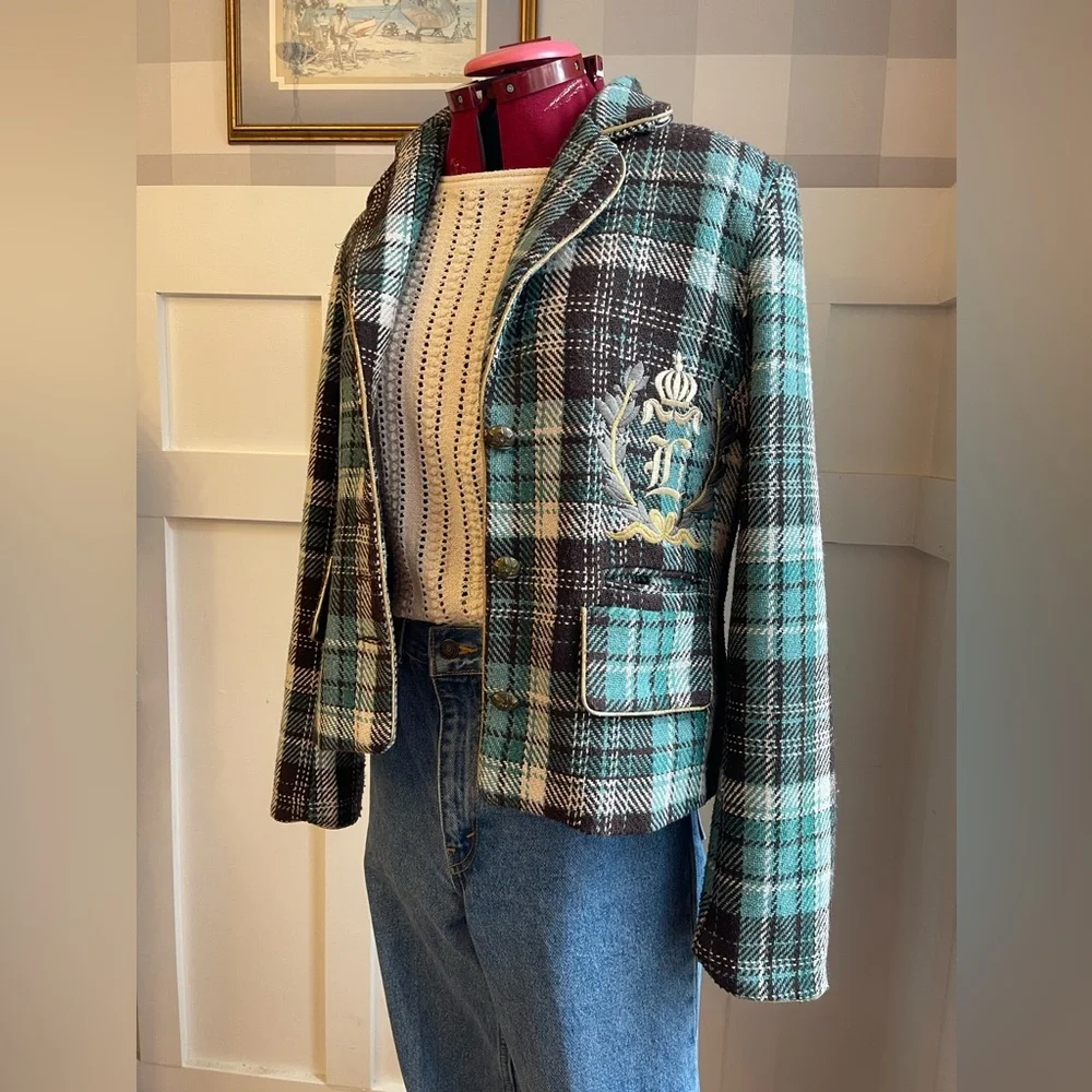 LAST CALL! Coco & Tashi Plaid Women's Jacket with Embroidered Crest - Picture 1 of 14
